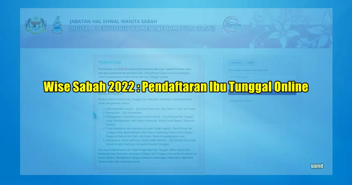 Wise Sabah 2022 : Pendaftaran Ibu Tunggal Online